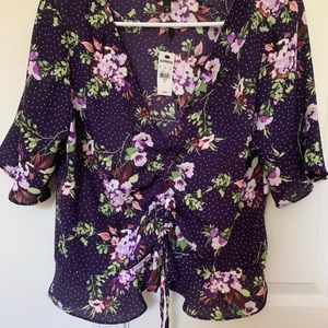 Floral dots short sleeve flirty cinched